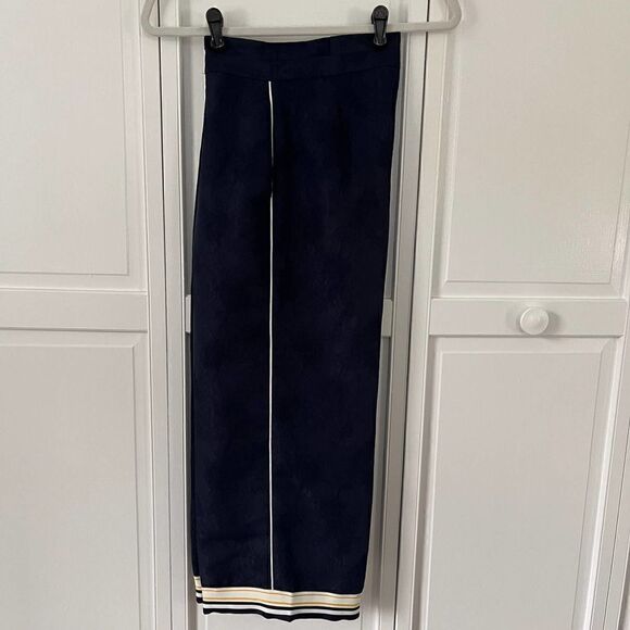 Zara Contrasting Trim Blue Jacquard High Waist Culotte Style Short Pants  Small - Picture 2 of 9